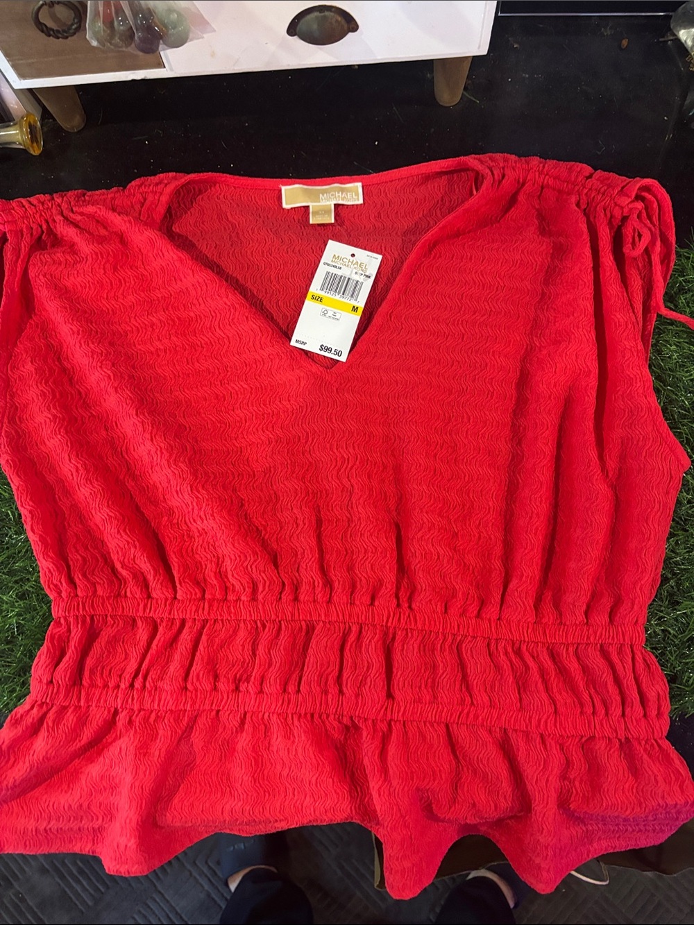 Michael Kors Bright Red Sleeveless Peplum Tunic medium